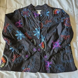 Norm Thompson Embroidered Cotton Jacket Blazer Size Large